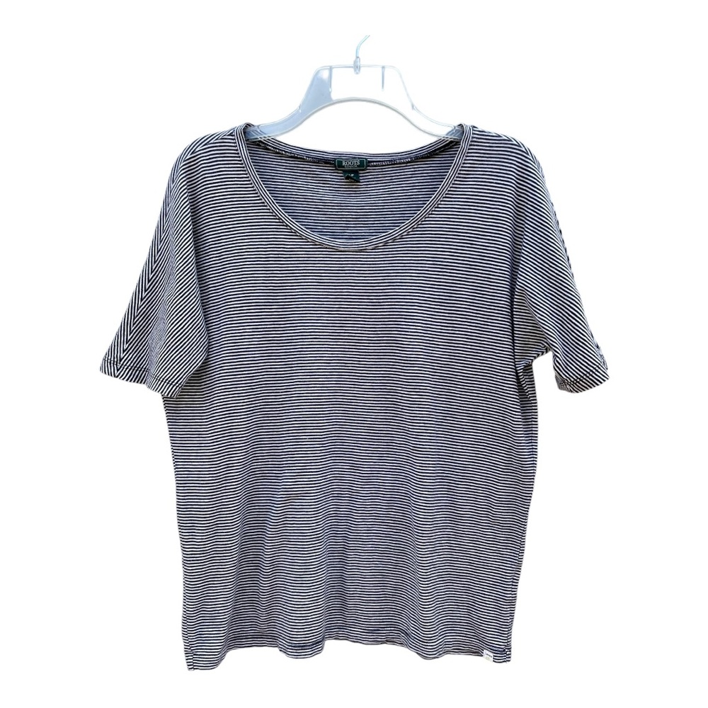 ROOTS CANADA Women's Black & White Stripe Short Sleeve Tee Sz Small